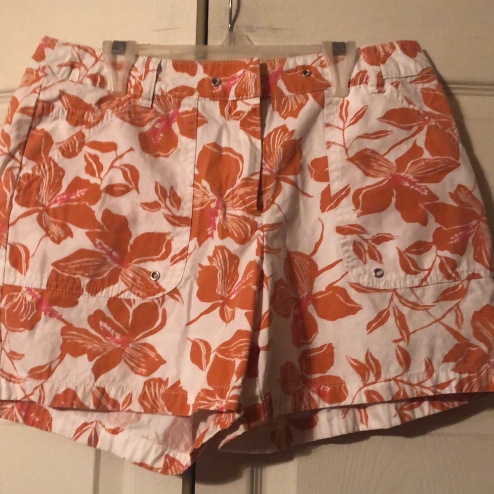 Paraphrase Hibiscus Print Cotton Shorts. Size 8